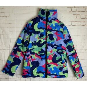 Multicolor Camo Print Kids Winter Puffer Jacket Full Zip Size M